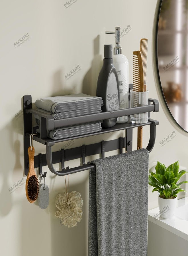 B BACKLINE Backline Aluminium Towel Rack for Bathroom | Corrosion Resistant, Anti-Peel and Scratch Resistant | Towel Holder in Bathroom with Shelf for Shampoo & Face Wash |Towel Rod with Hooks(3 Years Warrenty) - Image 1